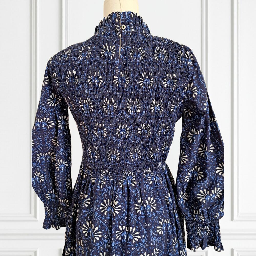 Pink City Prints Isabel Smocked Tiered Maxi Dress Small Midnight Vine Blue - Picture 6 of 10